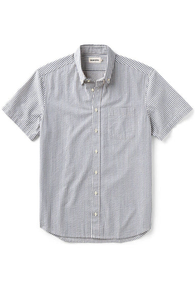 taylor stitch the jack ss steel blue stripe flatlay