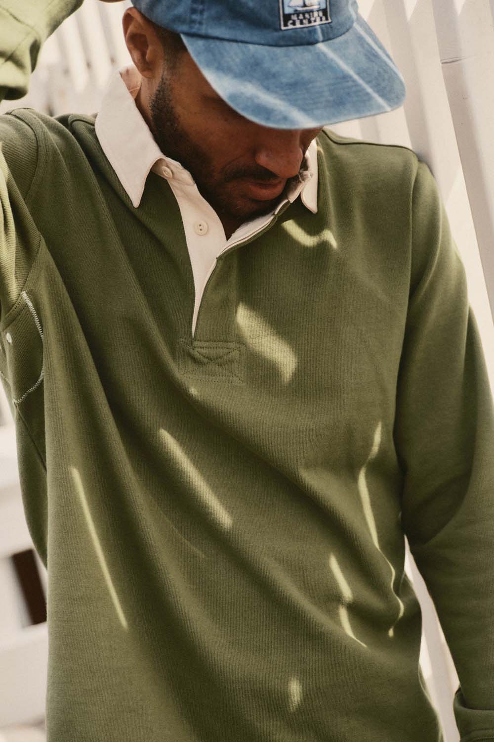 taylor stitch the rugby shirt burnt olive detail