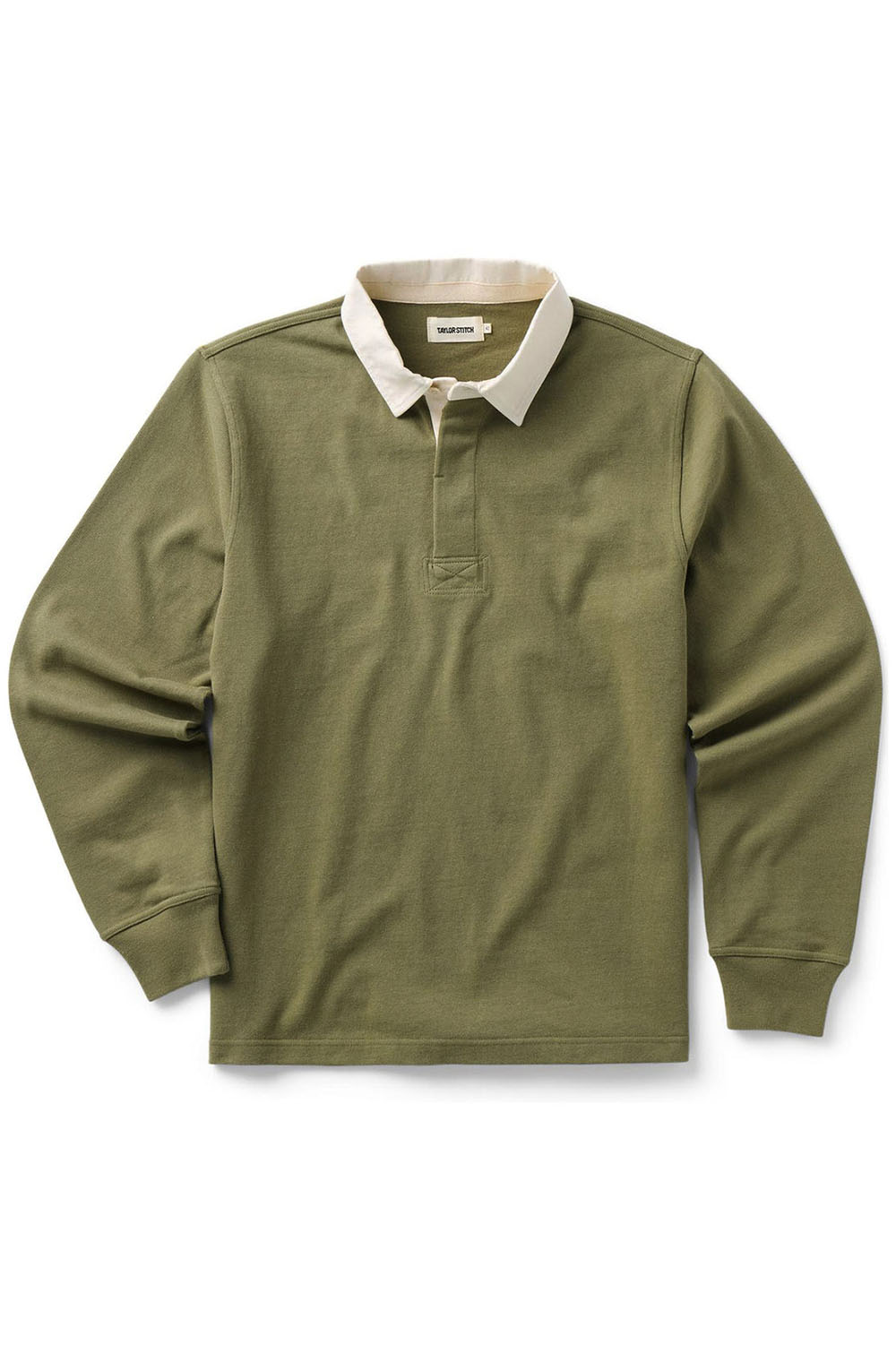 taylor stitch the rugby shirt burnt olive flatlay