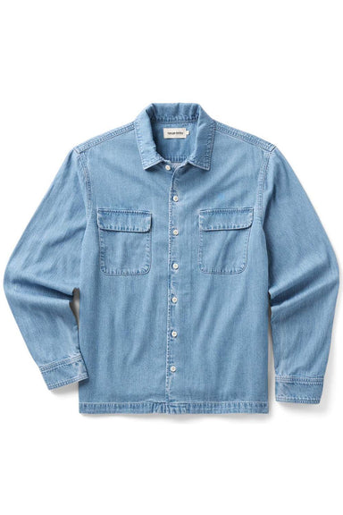 taylor stitch the shore shirt washed indigo twill flatlay