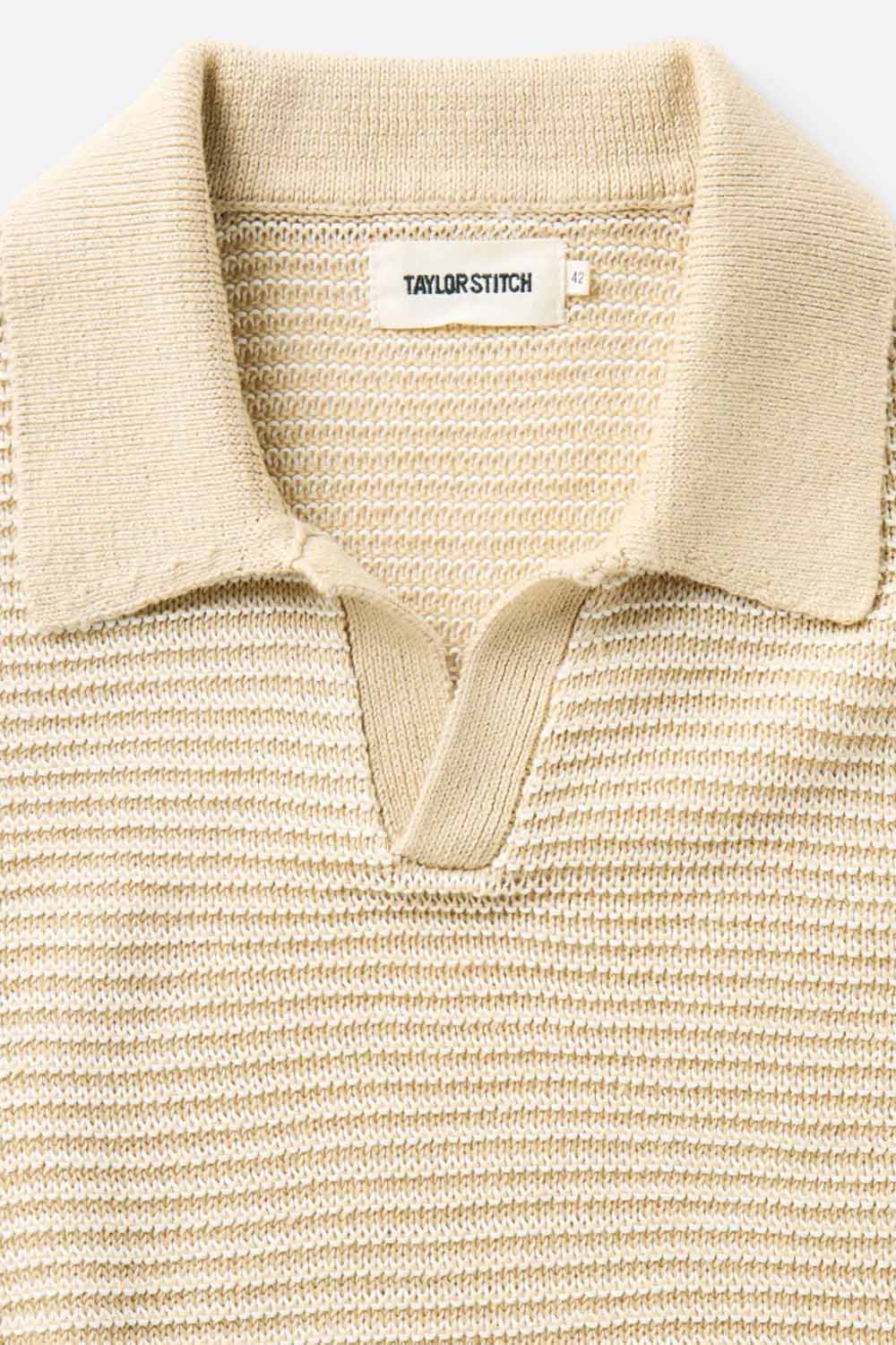 taylor stitch the valencia sweater polo sand stripe detail