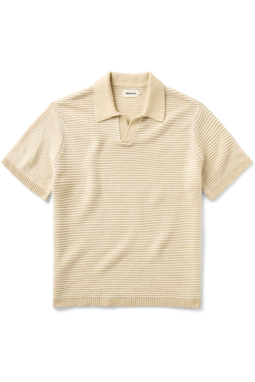 taylor stitch the valencia sweater polo sand stripe flatlay