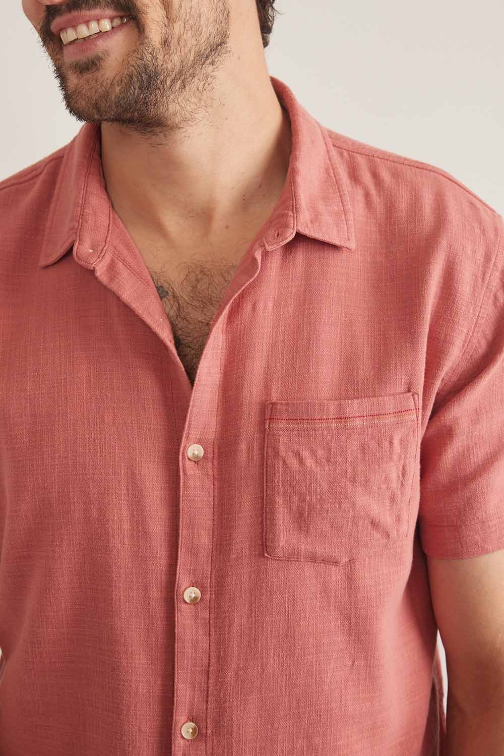Marine Layer - Stretch Selvage Shirt - Rust - Detail