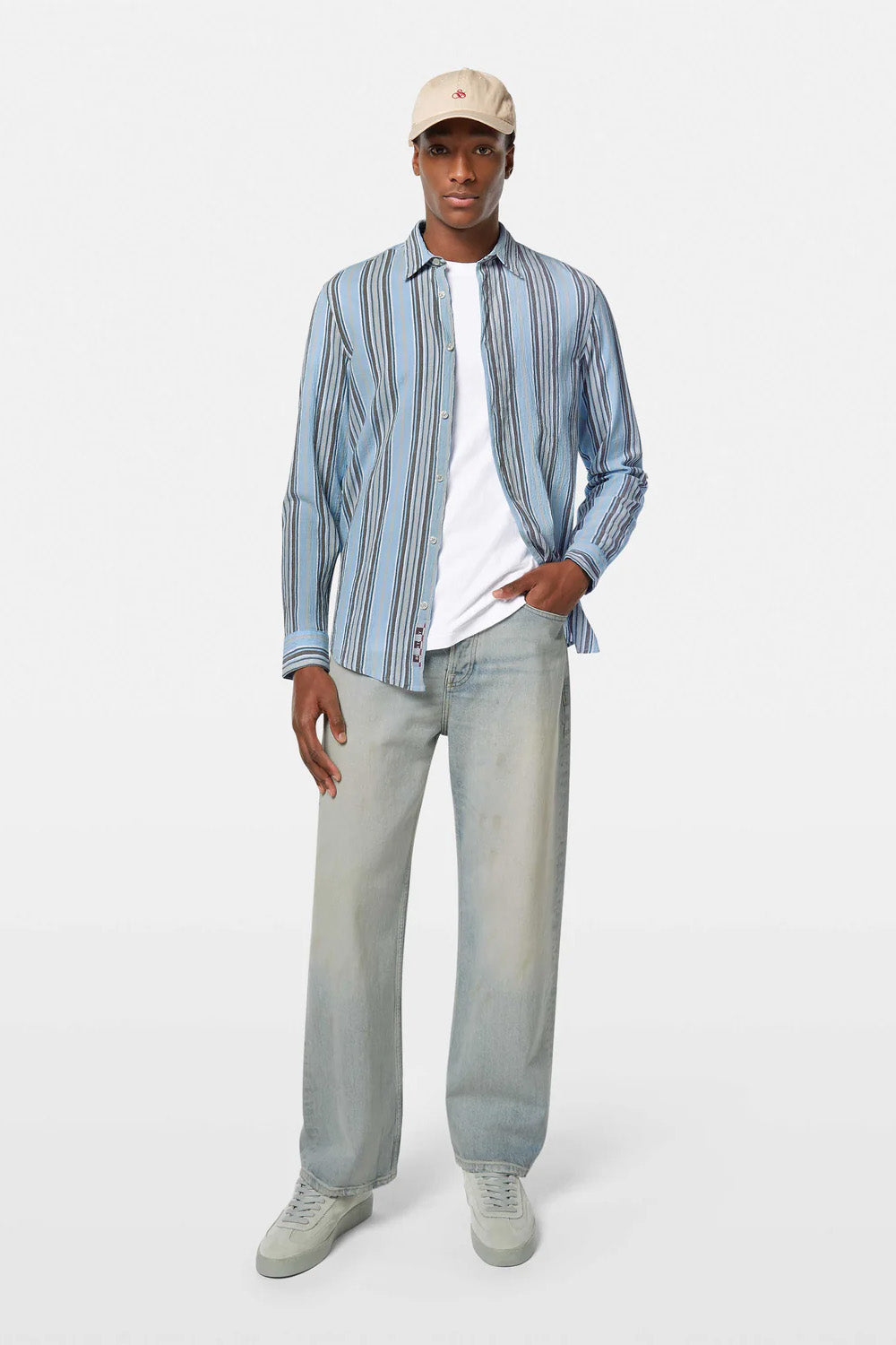Scotch & Soda - Crinkle-Stripe Shirt - Soft Camel Stripe - Front