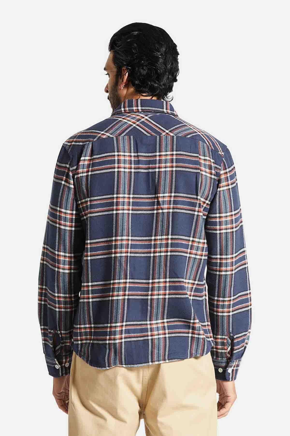 Brixton - Bowery LS Flannel - Washed Navy/Off White/Terracotta - Back