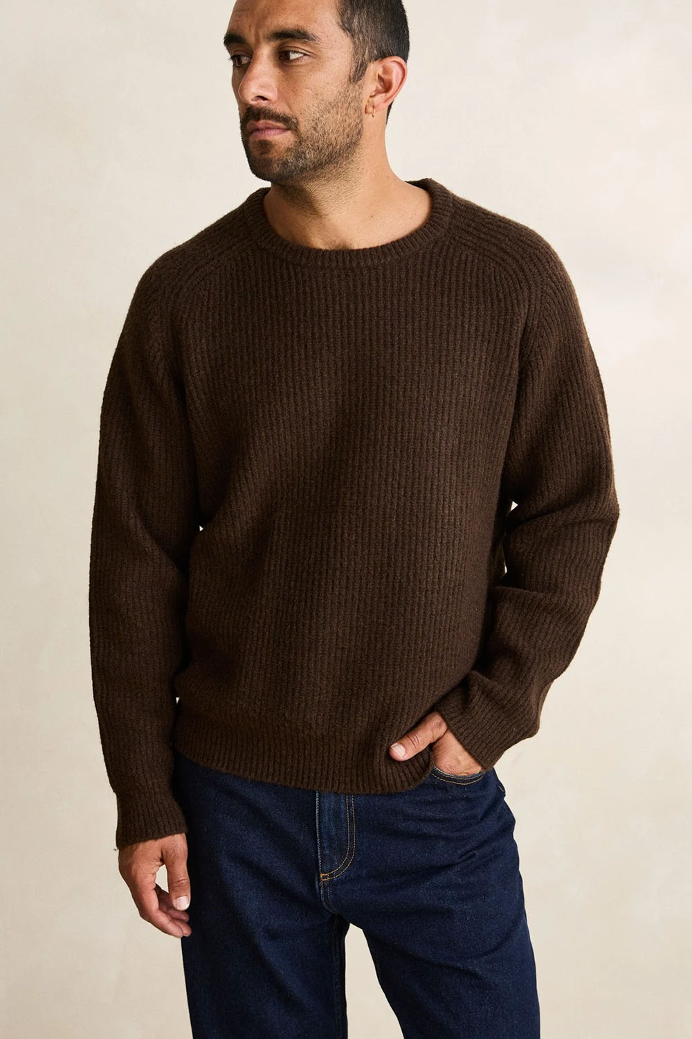 Rhythm Vintage Waffle Knit Sweater in Chocolate — Front view