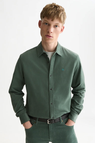 Scotch and Soda Fine Corduroy Shirt in Dark Forest — Front view