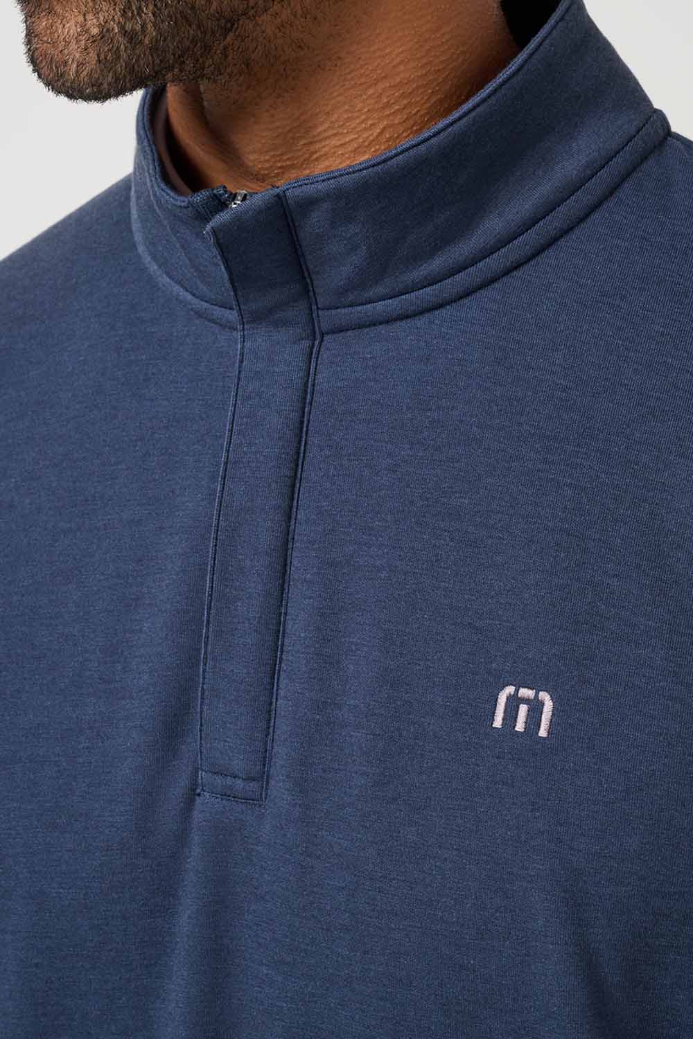 Travis Mathew - Cloud Quarter Zip 2.0 - Heather Blue Nights - Collar Detail