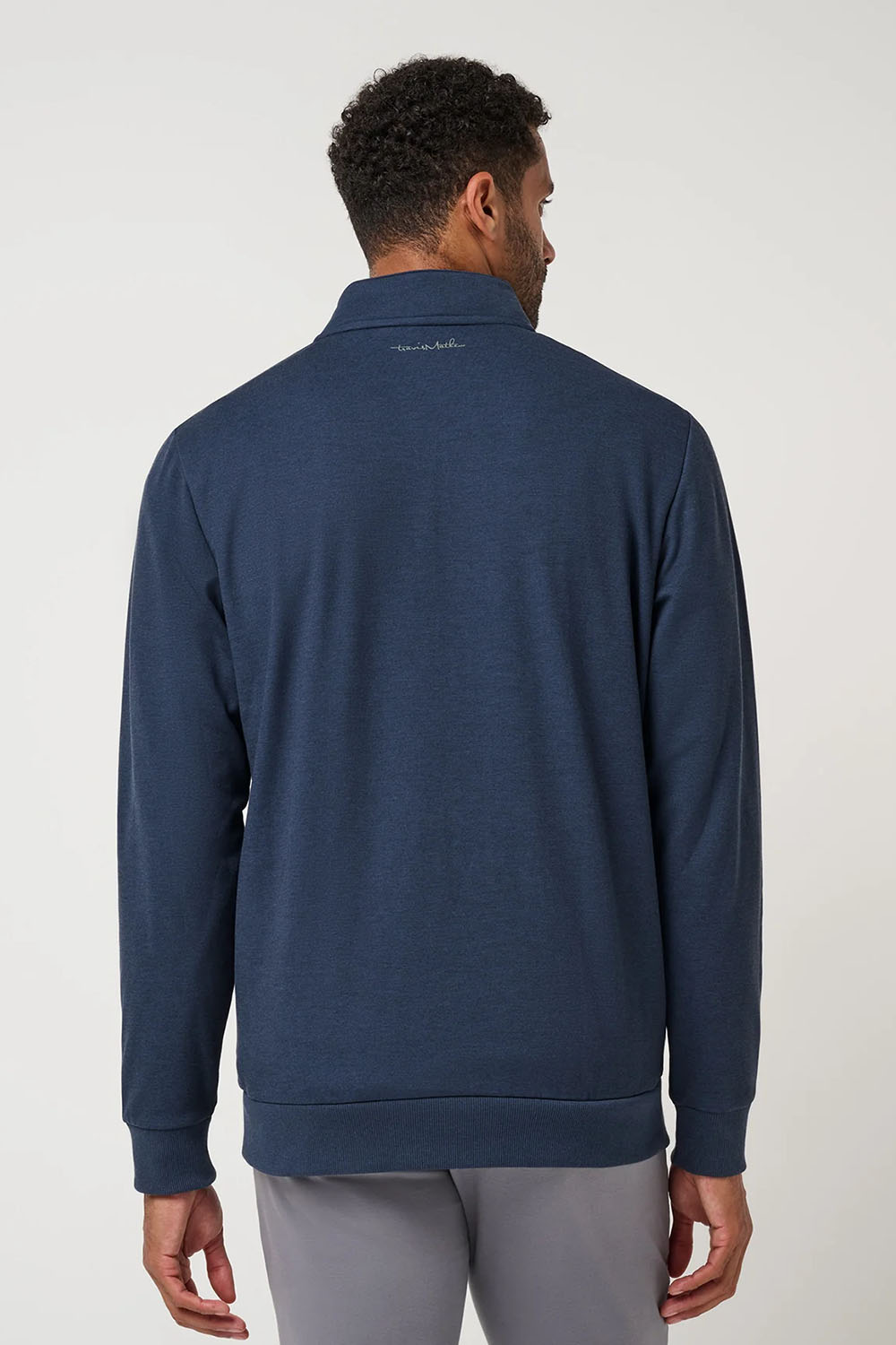 Travis Mathew - Cloud Quarter Zip 2.0 - Heather Blue Nights - Model Back