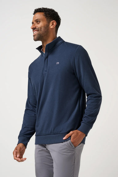 Travis Mathew - Cloud Quarter Zip 2.0 - Heather Blue Nights - Model Quarter
