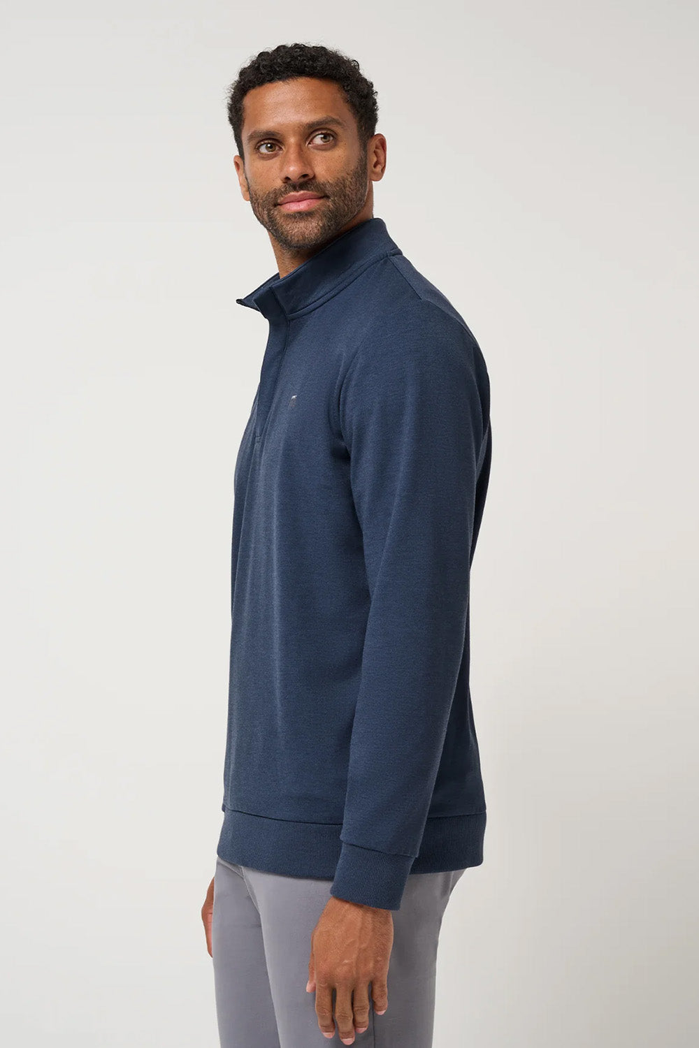Travis Mathew - Cloud Quarter Zip 2.0 - Heather Blue Nights - Model Side