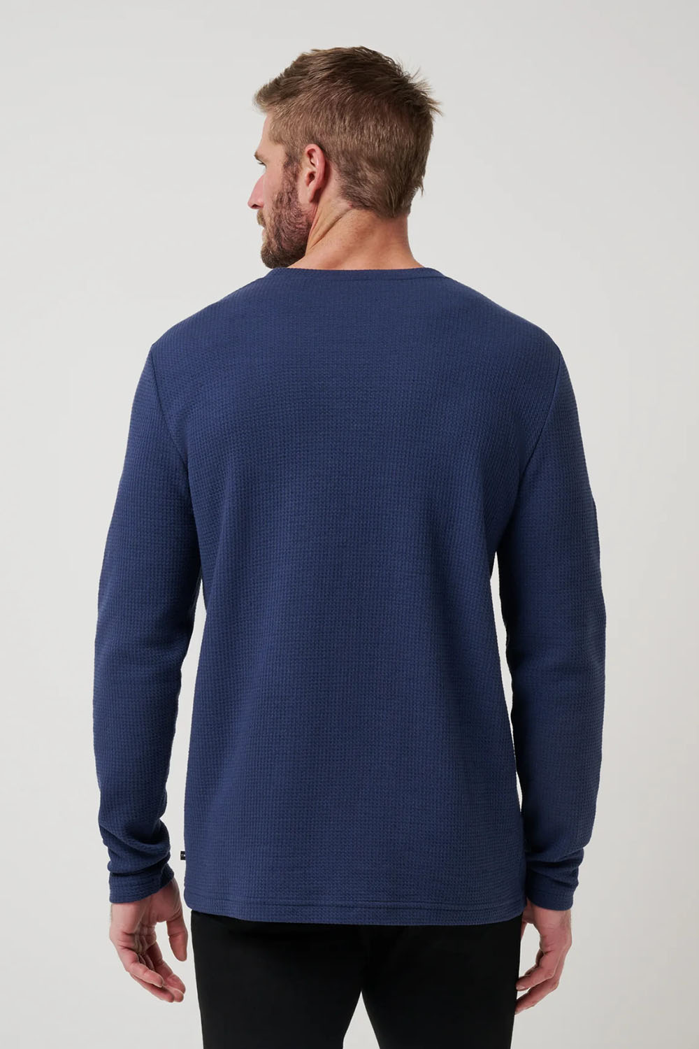 Travis Mathew Cloud Waffle Crew in Mood Indigo — Back view