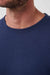 Travis Mathew Cloud Waffle Crew in Mood Indigo — Detail neckline view