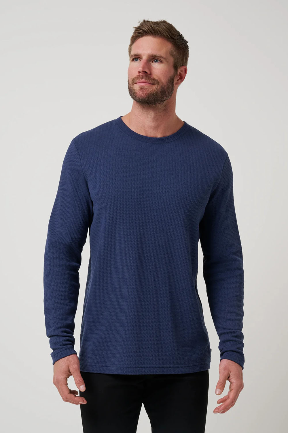 Travis Mathew Cloud Waffle Crew in Mood Indigo — Front view