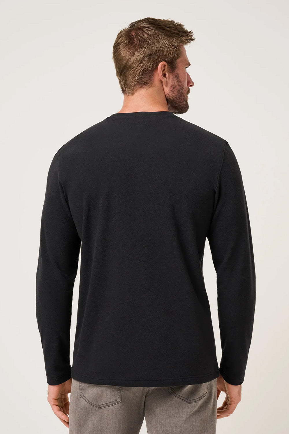 Travis Mathew Peak Fleece Crew in Black — Back view