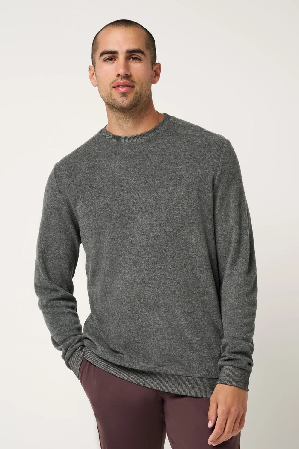 Travis Mathew - Social Club Brushed Crew - Heather Dk Grey - Model Front