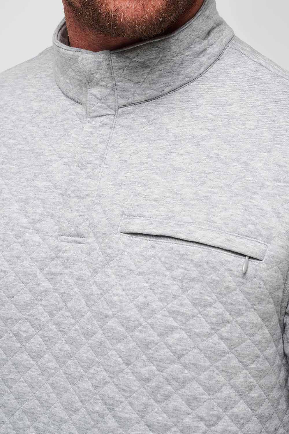 Travis Mathew Transatlantic Quarter Zip in Heather Lt Grey — Detail chest pocket view