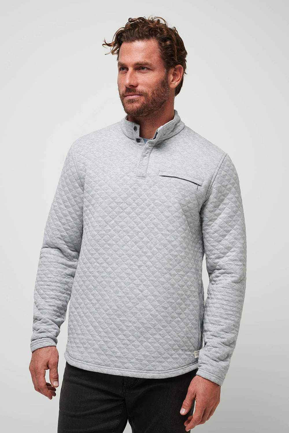 Travis Mathew Transatlantic Quarter Zip in Heather Lt Grey — Front view
