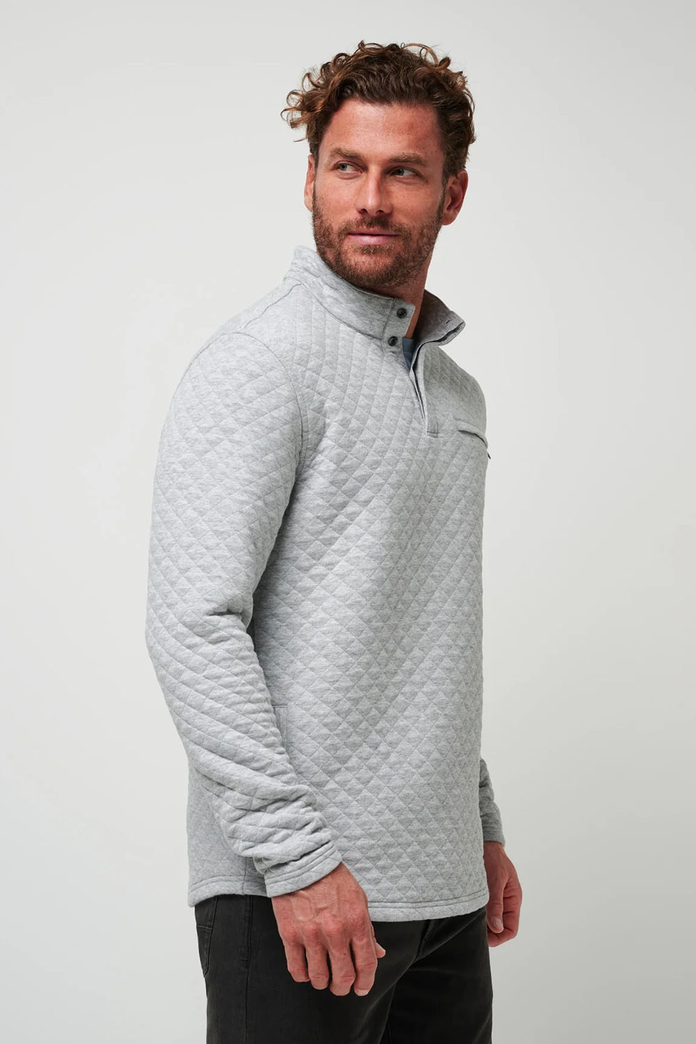 Travis Mathew Transatlantic Quarter Zip in Heather Lt Grey — Quarter view