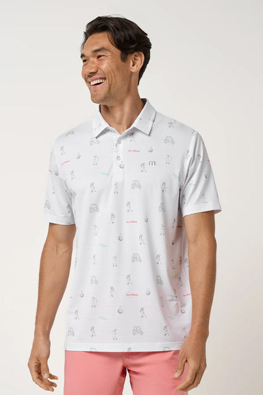 travis mathew on a mission polo in white front view