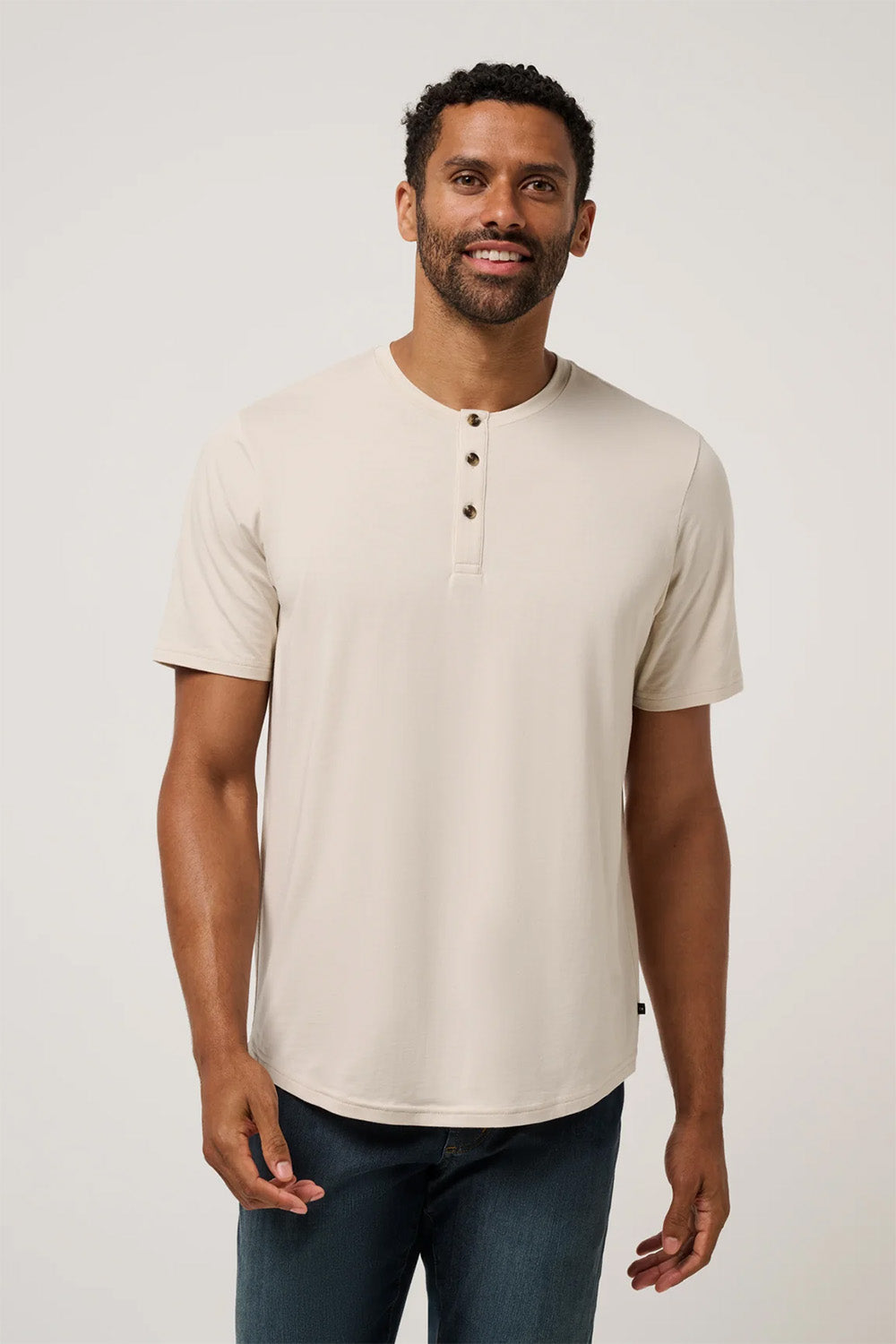 travis mathew cloud henley tee italian sand front