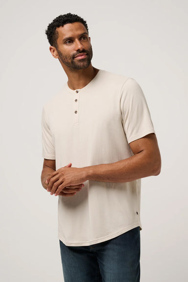 travis mathew cloud henley tee italian sand side