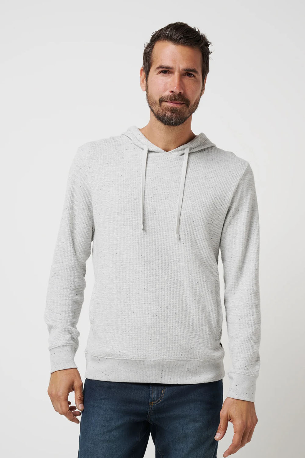 travis mathew cloud waffle hoodie light grey front