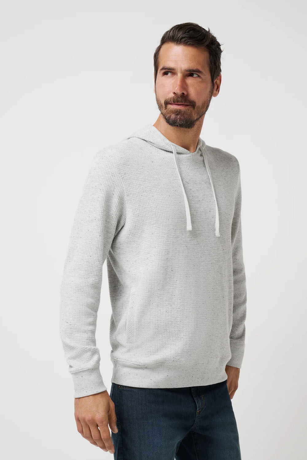 travis mathew cloud waffle hoodie light grey side