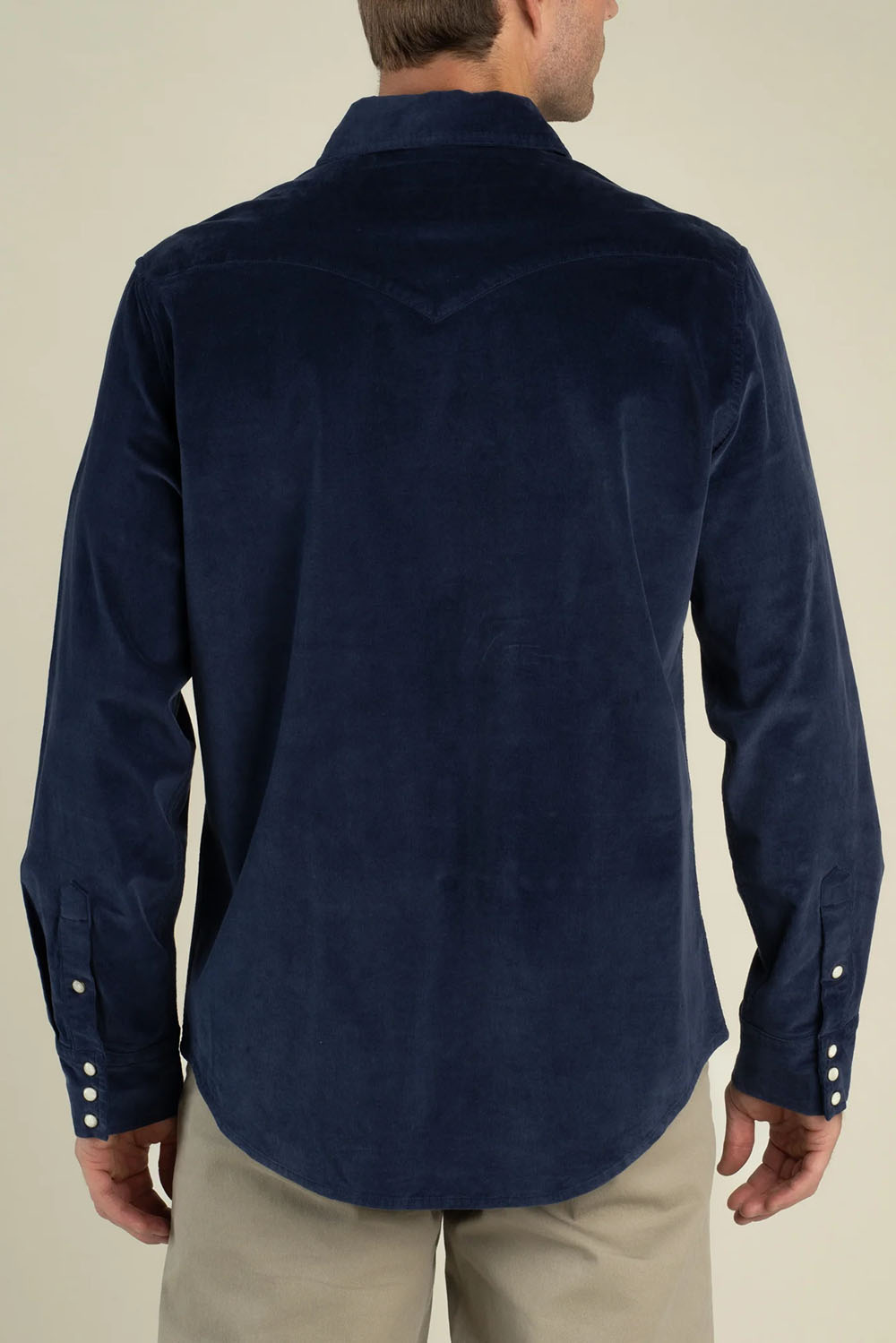 sendero wyatt pearl snap cord long sleeve navy back