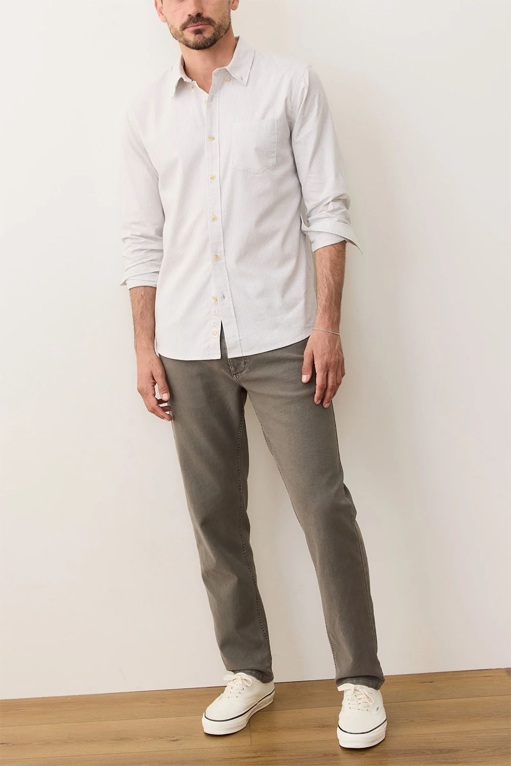 Marine Layer - CALIFORNIA OXFORD SHIRT - Grey/White Stripe