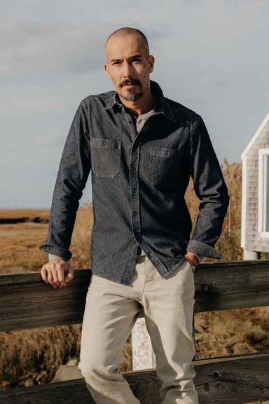 Taylor Stitch - The Utility Shirt - Rinsed Indigo Stripe - Model
