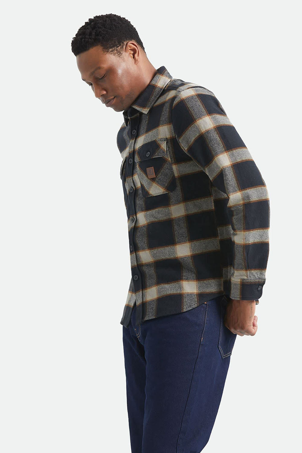 Brixton - Bowery Flannel - Black/Cream - Model Side