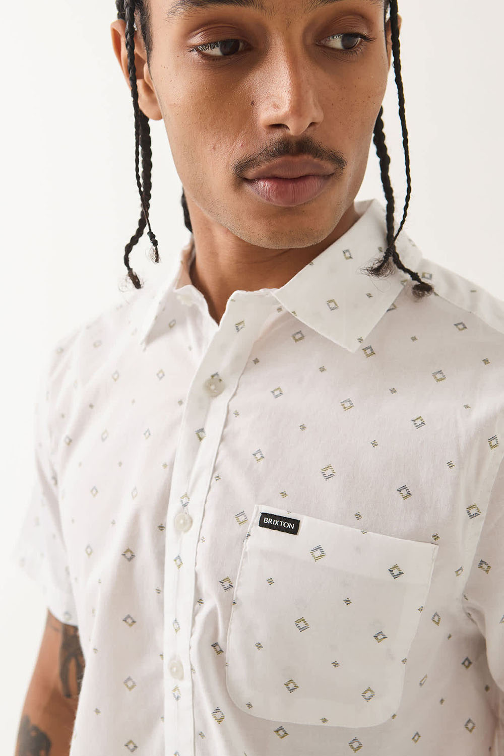 Brixton Charter Print Short Sleeve in White/Geo — Detail view