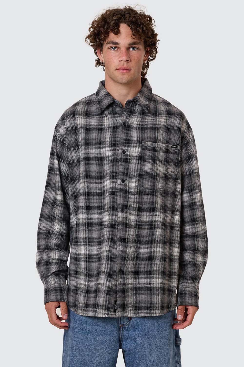 Thrills BARRIO LS FLANNEL SHIRT Black Front