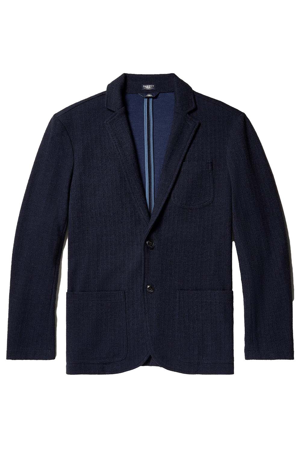 Faherty Inlet Herringbone Blazer in Navy Twilight — Flatlay view