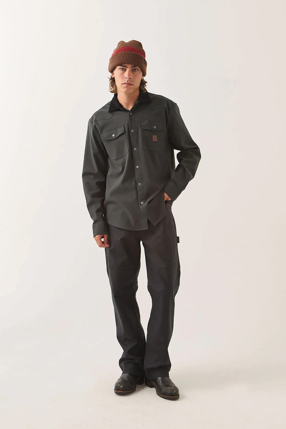 Brixton - Bowery Builders Ranch Performance Flannel - Black - Model Front