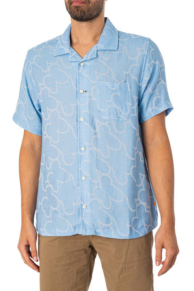 Far Afield - Stachio SS Shirt Floral Jacquard - Allure Blue - Front