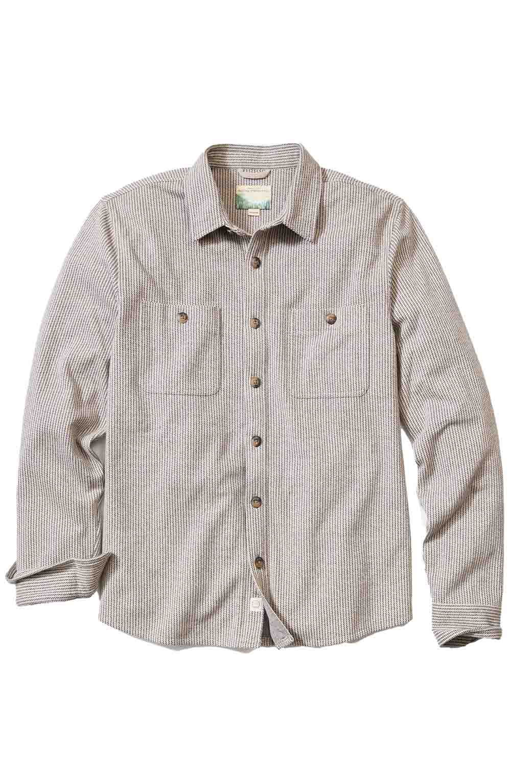 Marine Layer PACIFICA OVERSHIRT Grey Railroad Stripe Flatlay