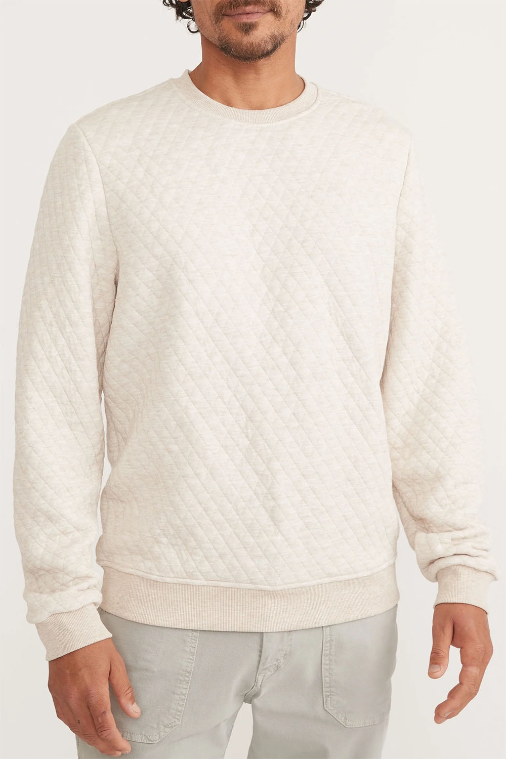 Marine Layer CORBET QUILTED CREWNECK Dark Oat Heather Front