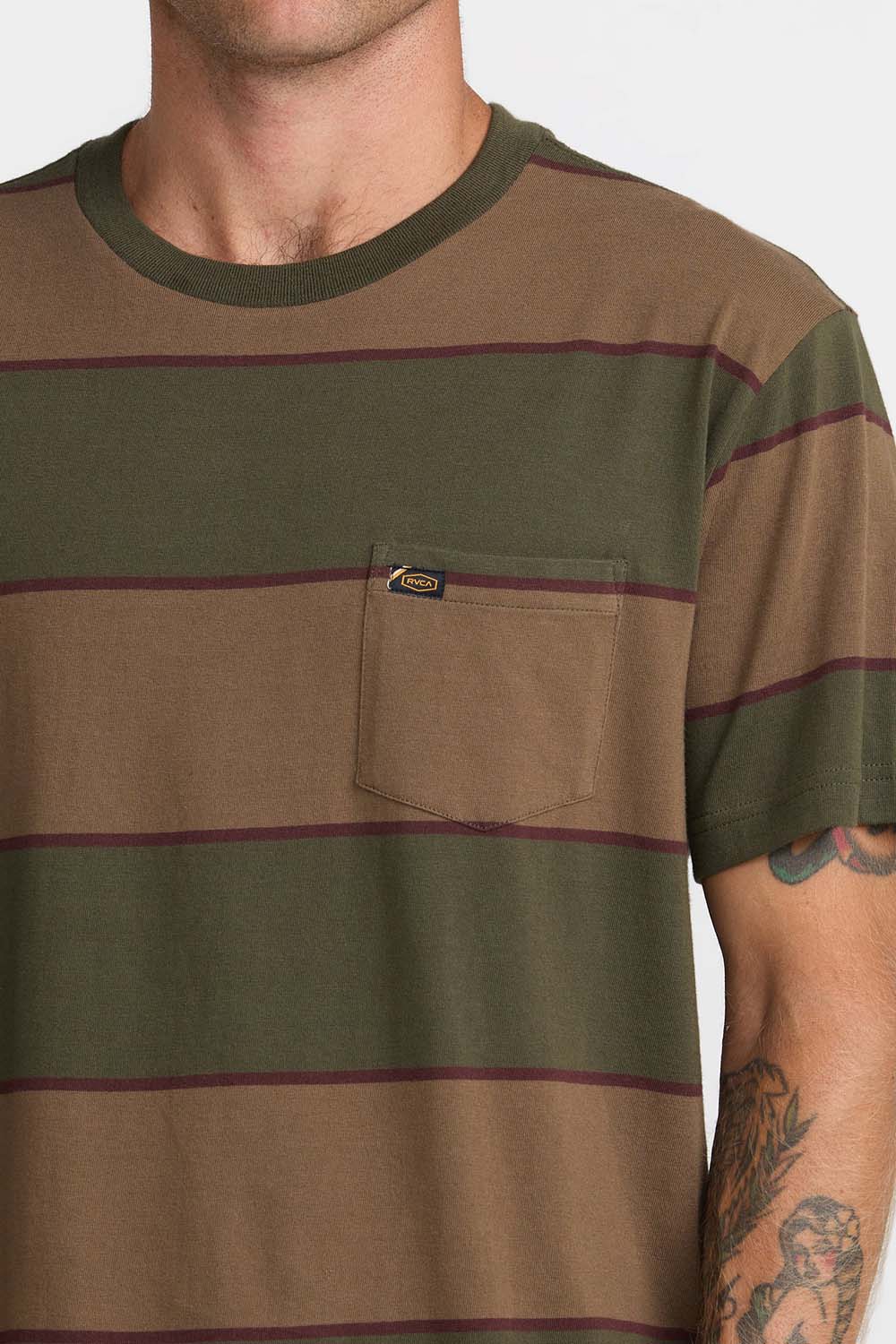 RVCA Dayshift Stripe Tee in Fatigue — Detail-1 view