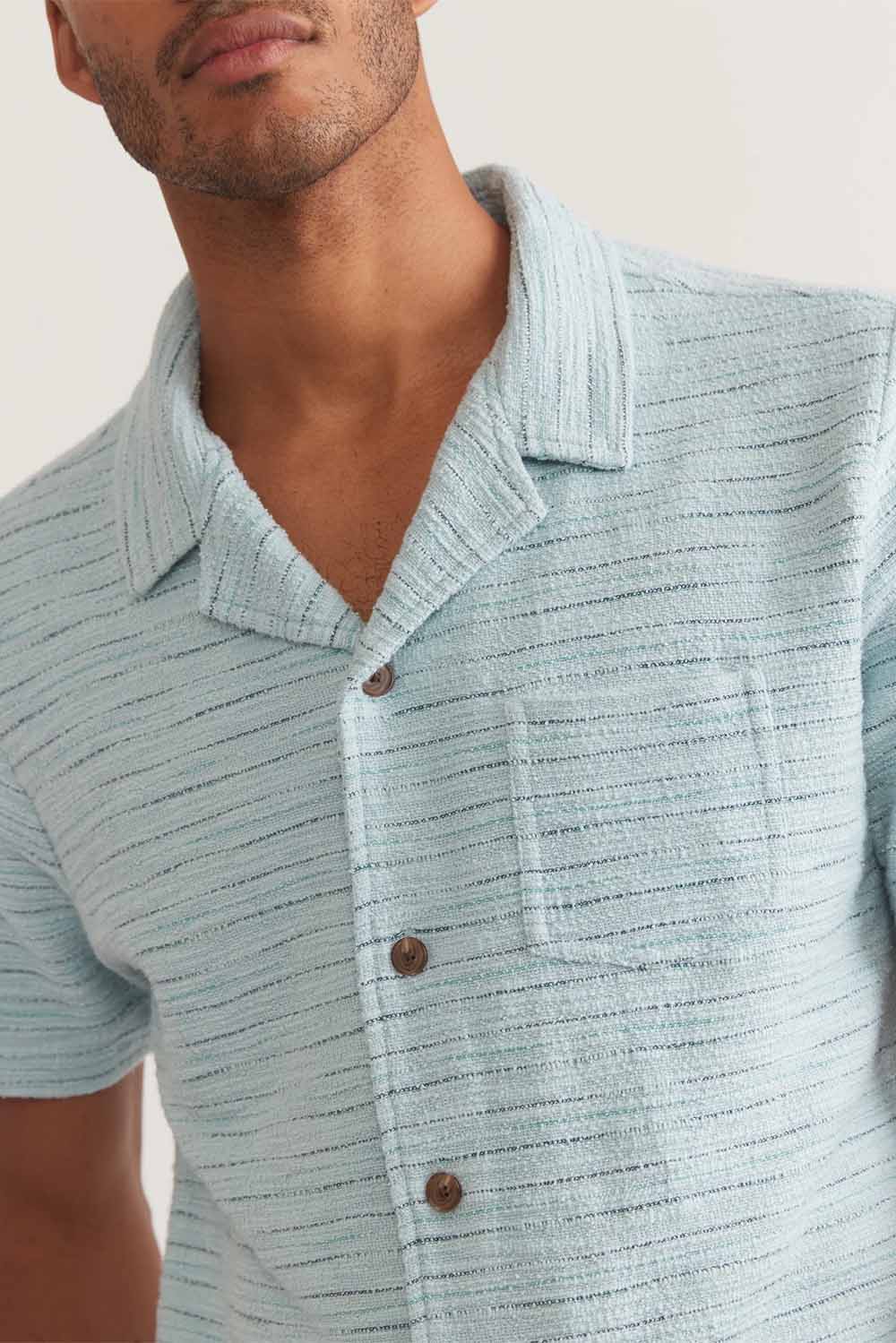 Marine Layer - Beach Texture Resort Shirt - Sterling Blue - Collar