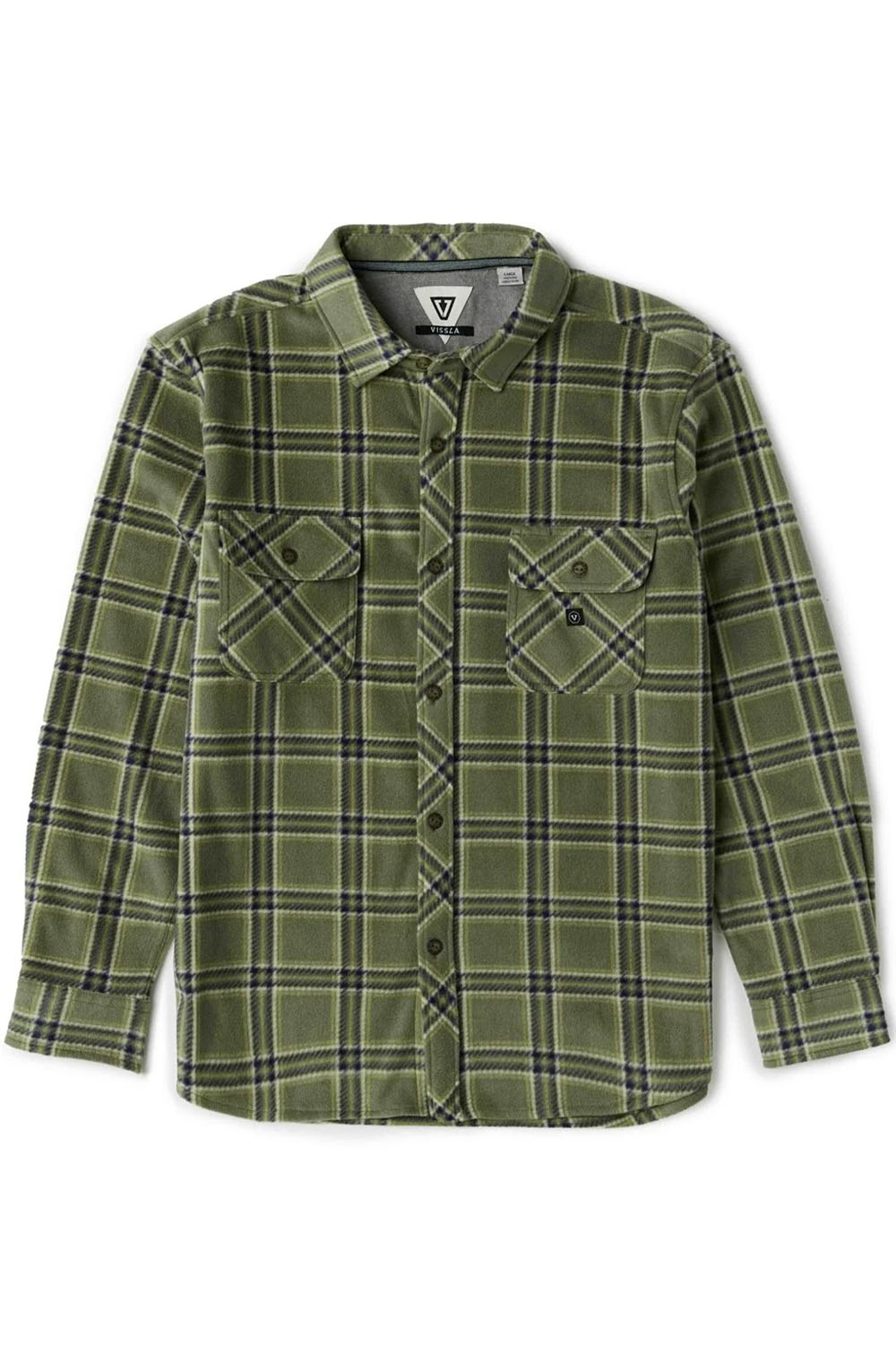 Vissla - Eco-Zy Long Sleeve Polar Flannel - Dark Olive Heather - Flatlay Front
