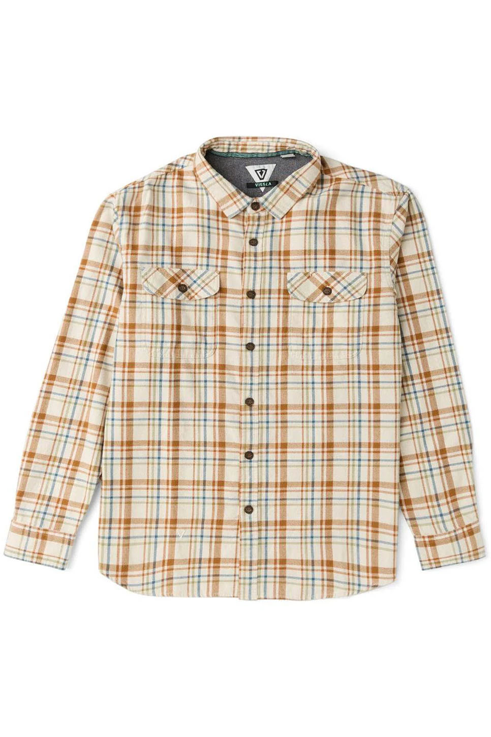 vissla central coast eco ls flannel dark sand front