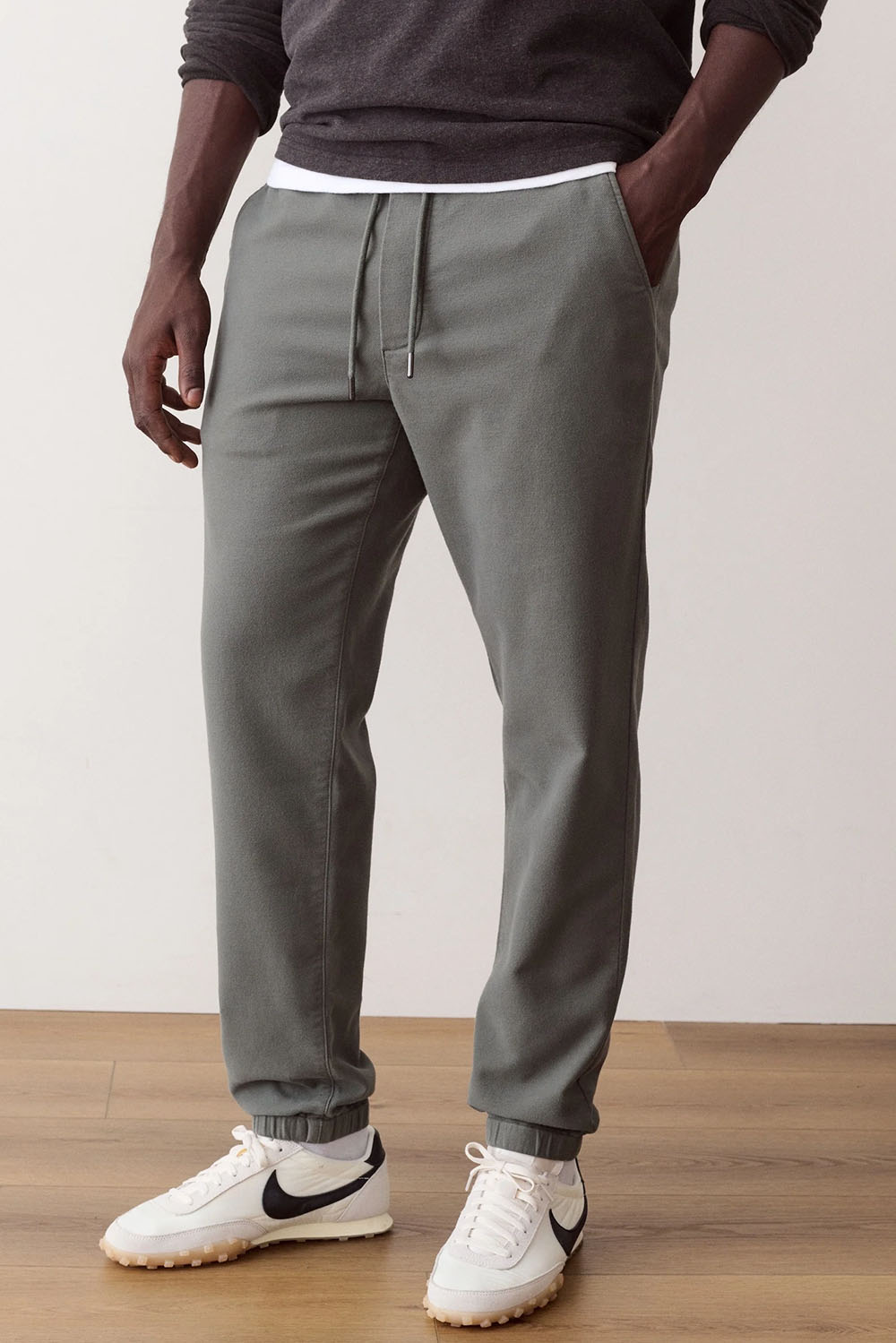 Marine Layer Saturday Favorite Jogger in Olive — Front view