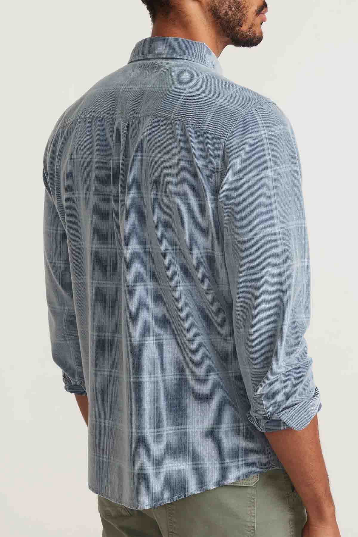 Marine Layer - LW Plaid Cord LS Shirt - Indigo Plaid - Back