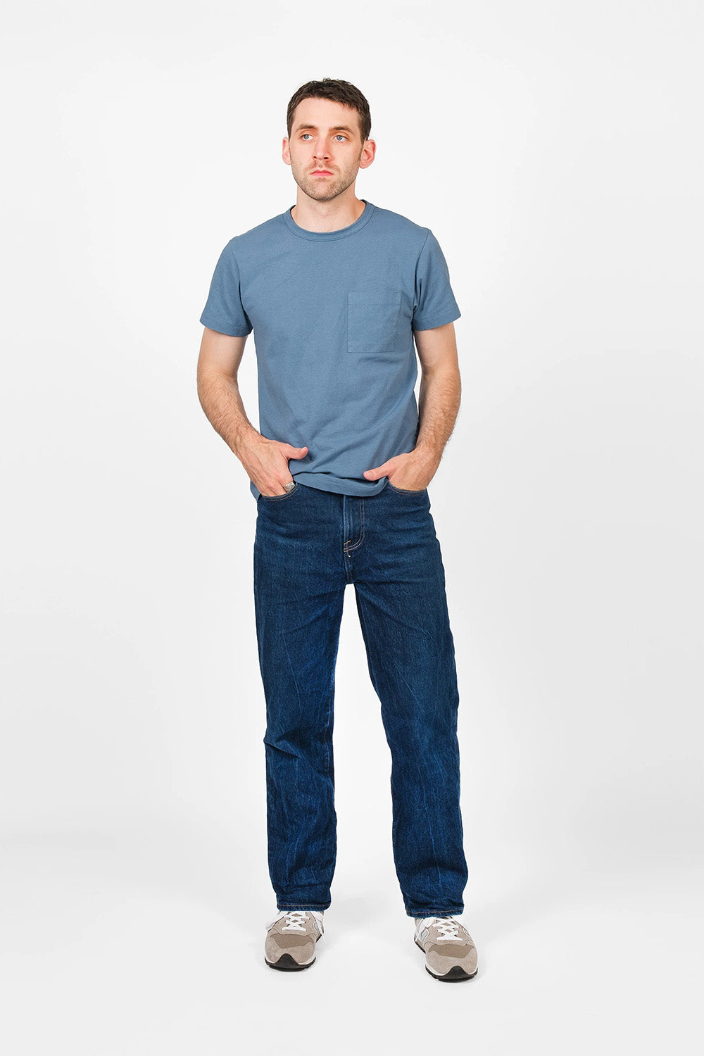 Dehen Heavy Duty Pocket Tee in Faded Blue — Front view