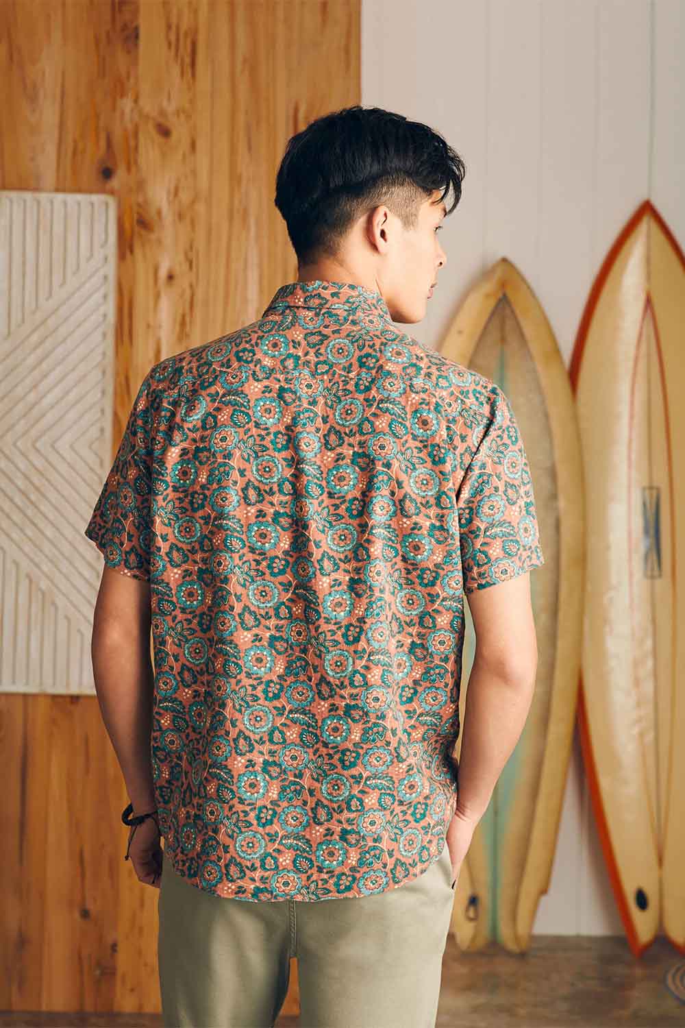 Faherty - SS Breeze Shirt - Rose Turquoise Blossom - Back
