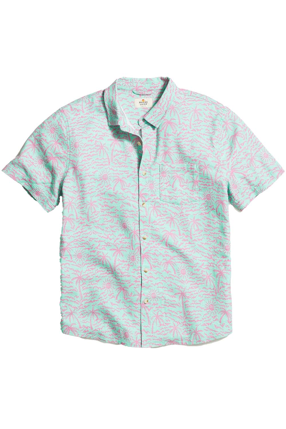 Marine Layer - Stretch Selvage Shirt - Teal Palm - Flatlay