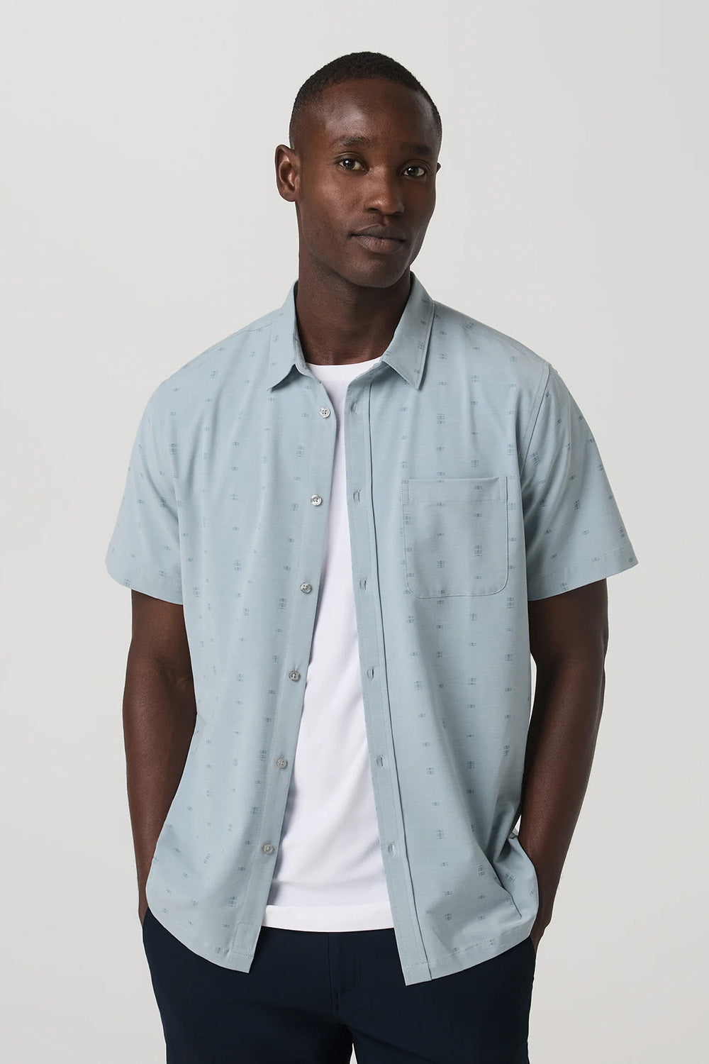 Vuori Bridge Button Down in Raindrop Stone — Front view