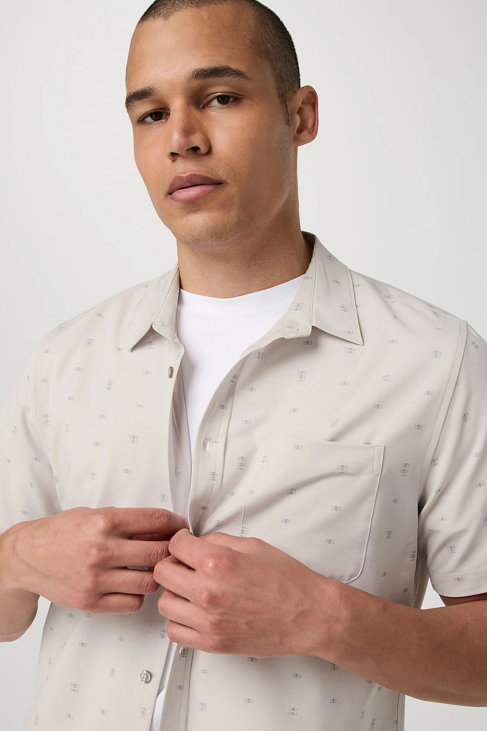 Vuori Bridge Button Down in Salt Stone — Front view